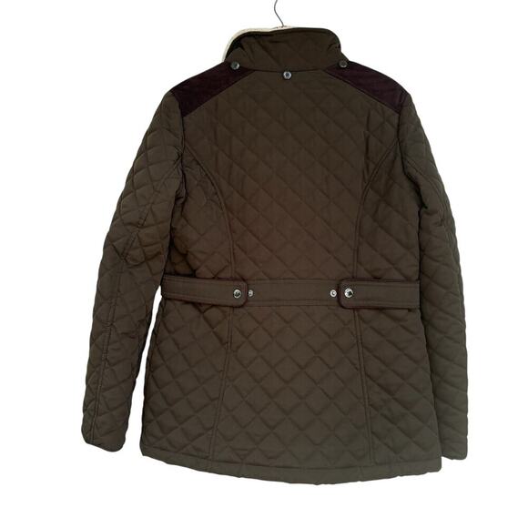 Laundry By Design Quilted Barn Jacket Chore Coat Size M Fleece Collar Olive Grn - Picture 2 of 6